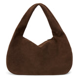 Toronto Shoulder Bag – Matisse – Slouchy dark brown suede shoulder bag with wide strap and curved silhouette.