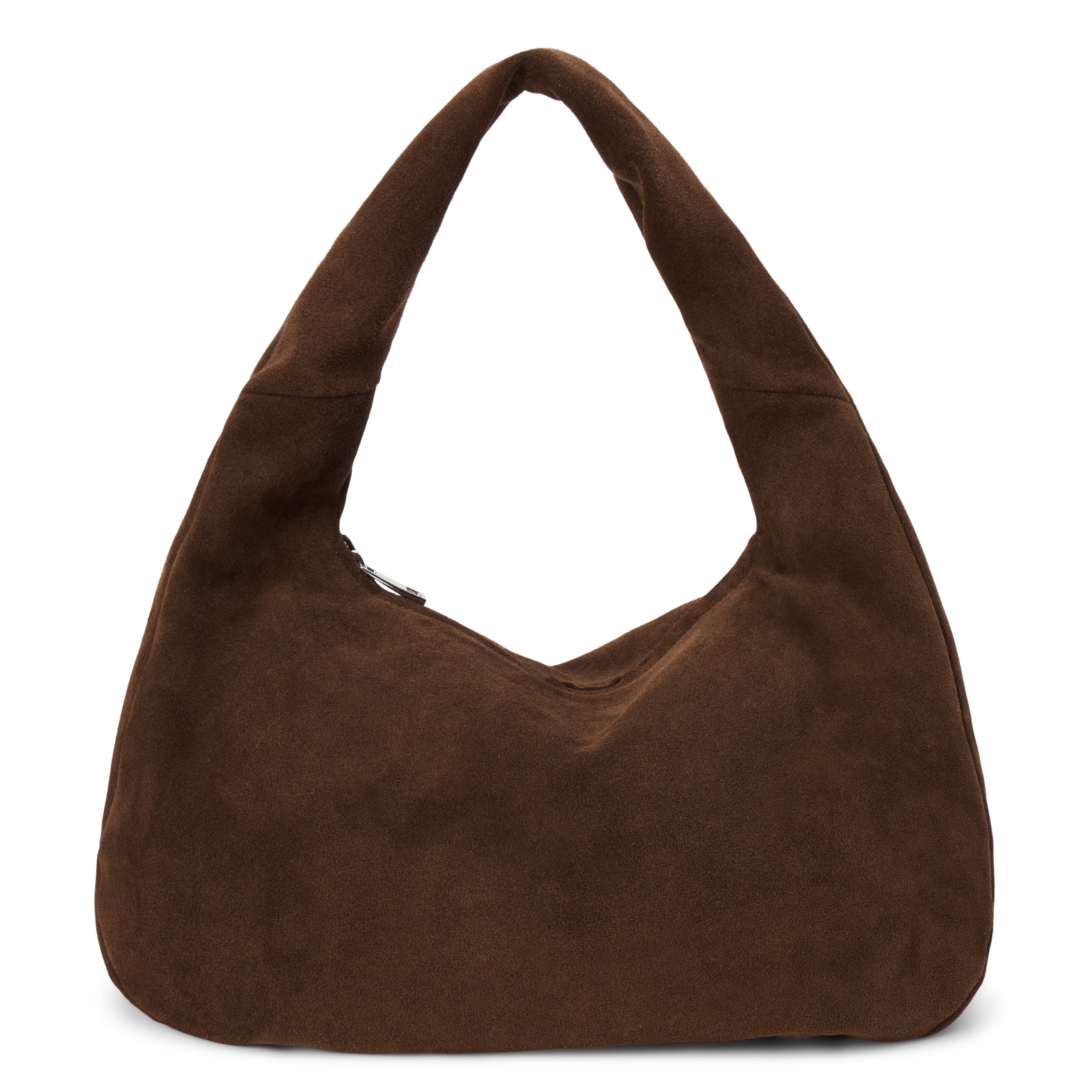 Toronto Shoulder Bag – Matisse – Slouchy dark brown suede shoulder bag with wide strap and curved silhouette.