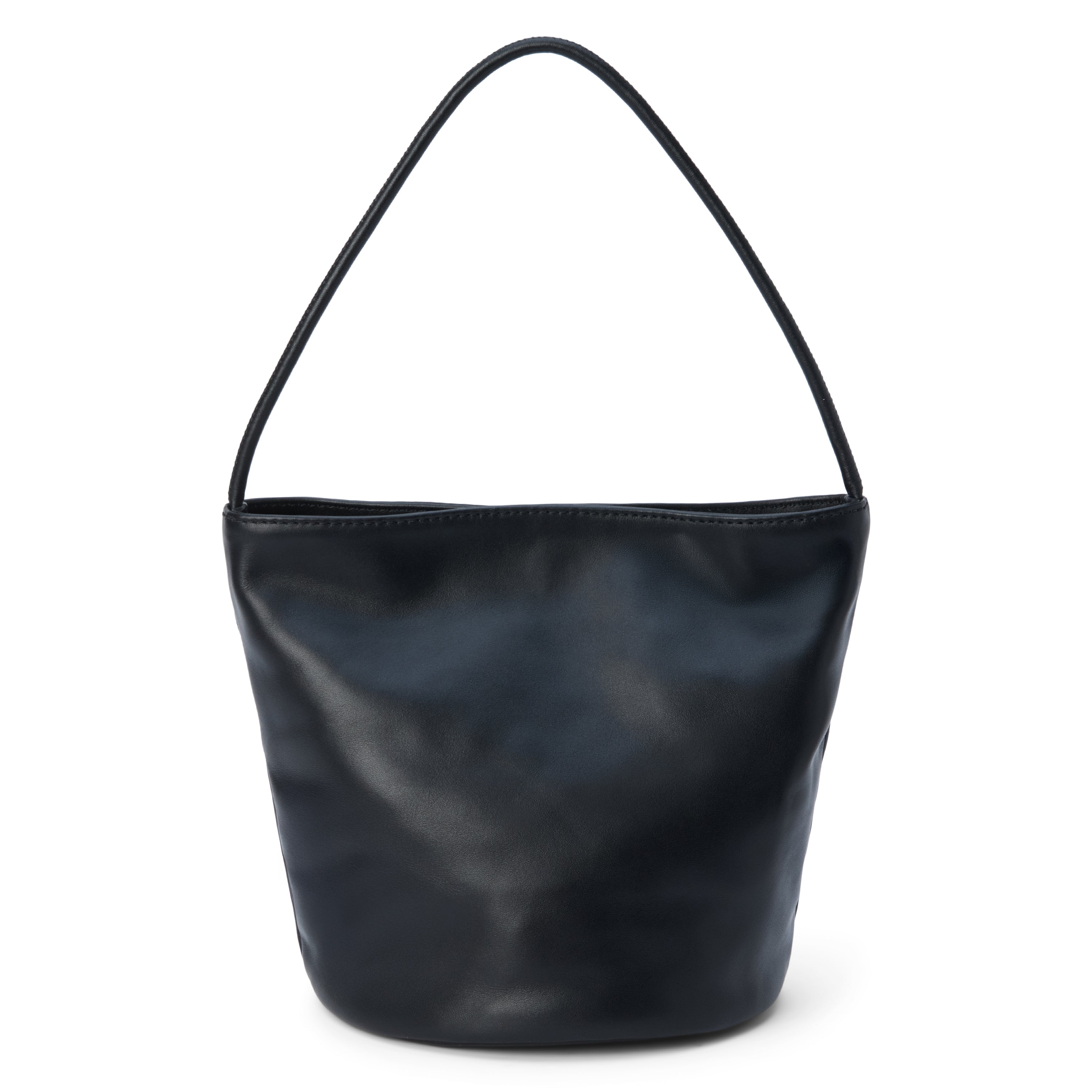 Vancouver Bucket Bag - Matisse Footwear - Minimalist bucket bag in smooth, black leather with a seamless silhouette and a single shoulder strap. A versatile and unstructured carryall with effortless, elevated appeal.