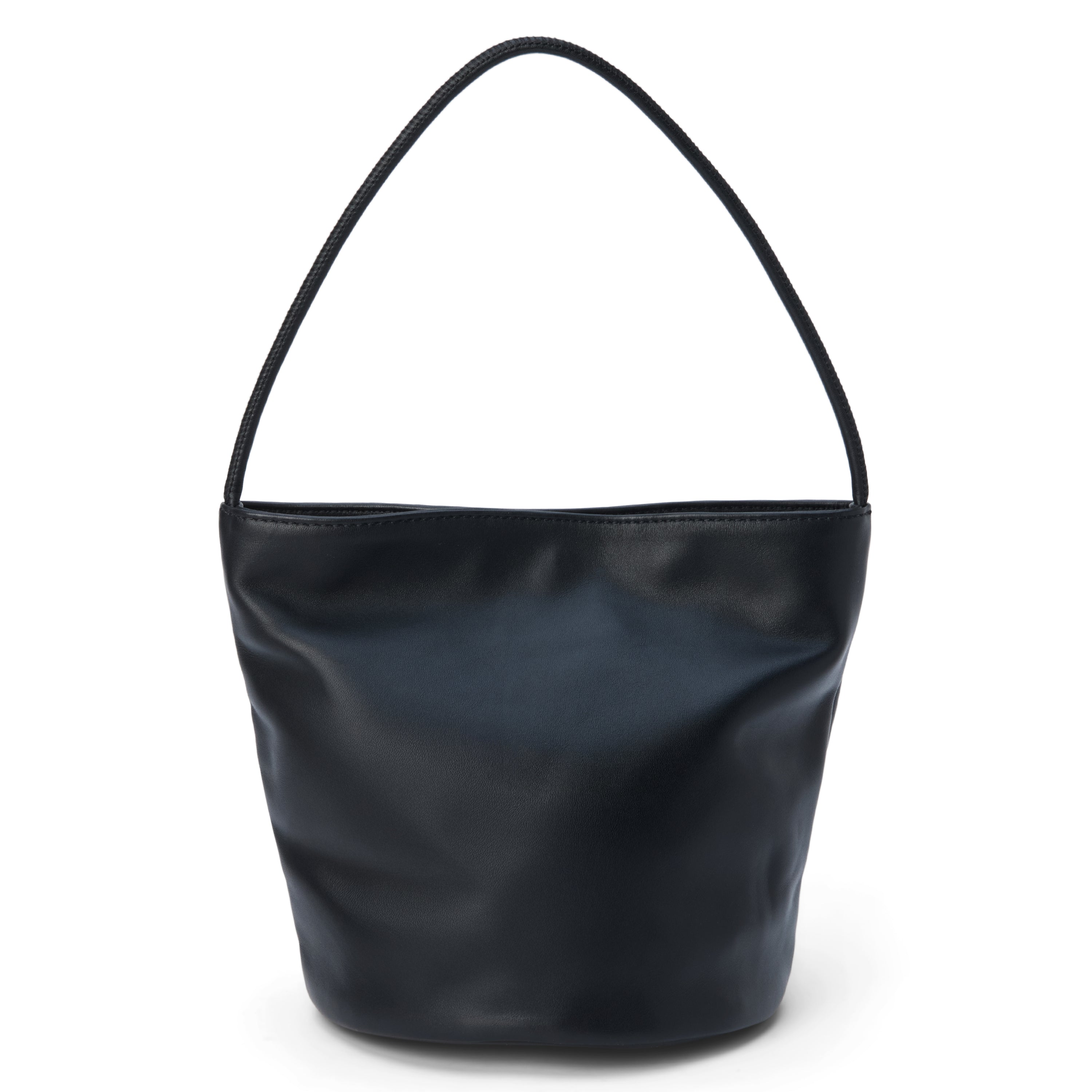 Vancouver Bucket Bag - Matisse Footwear - Minimalist bucket bag in smooth, black leather with a seamless silhouette and a single shoulder strap. A versatile and unstructured carryall with effortless, elevated appeal.