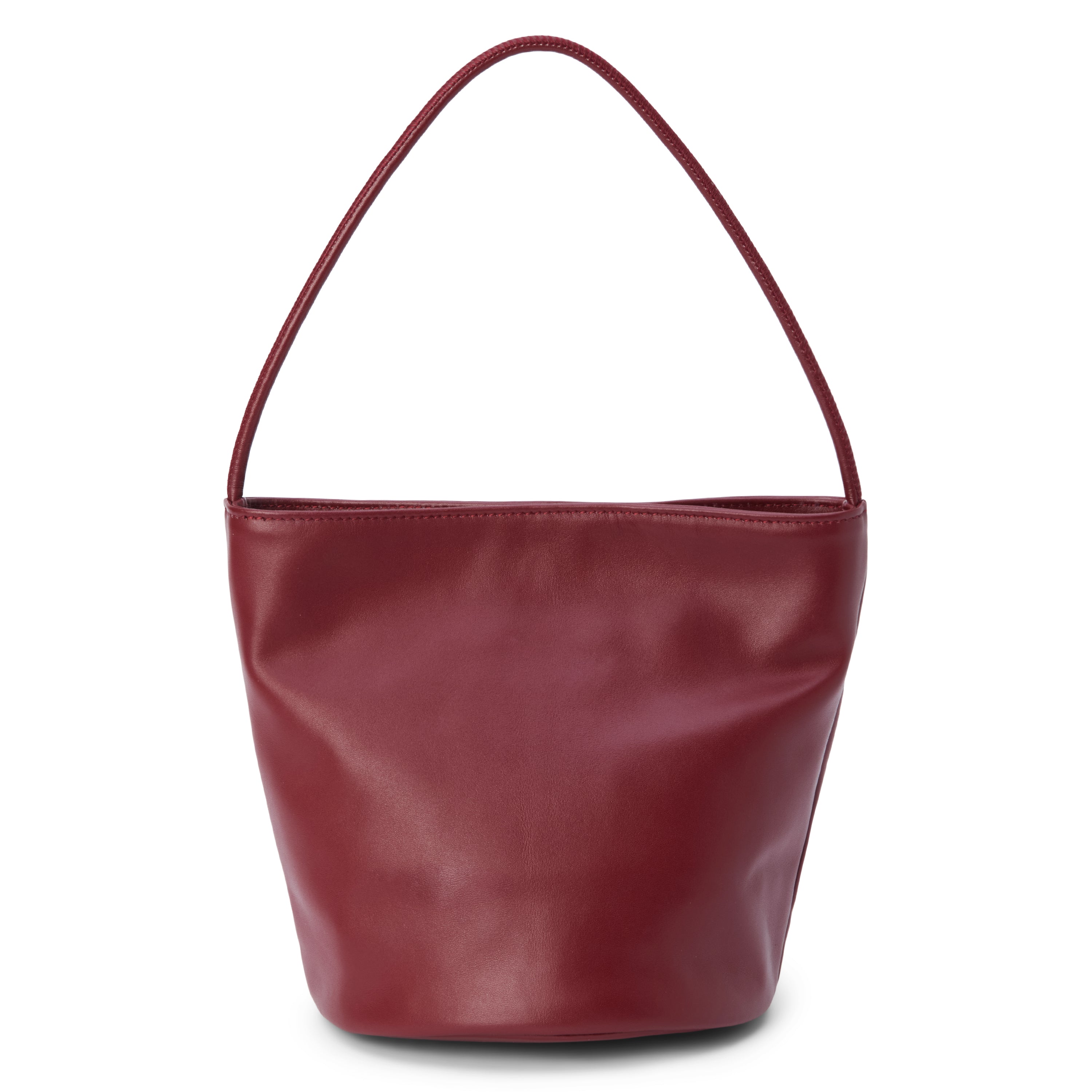 Vancouver Bucket Bag - Matisse Footwear - Minimalist bucket bag in smooth, wine red leather with a seamless silhouette and a single shoulder strap. A versatile and unstructured carryall with effortless, elevated appeal.