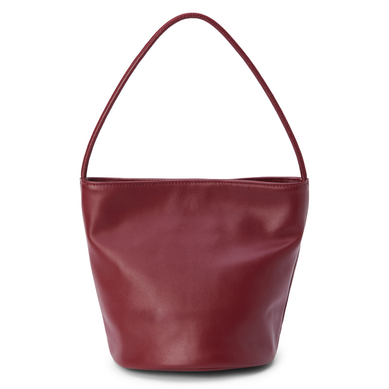 Vancouver Bucket Bag - Matisse Footwear - Minimalist bucket bag in smooth, wine red leather with a seamless silhouette and a single shoulder strap. A versatile and unstructured carryall with effortless, elevated appeal.