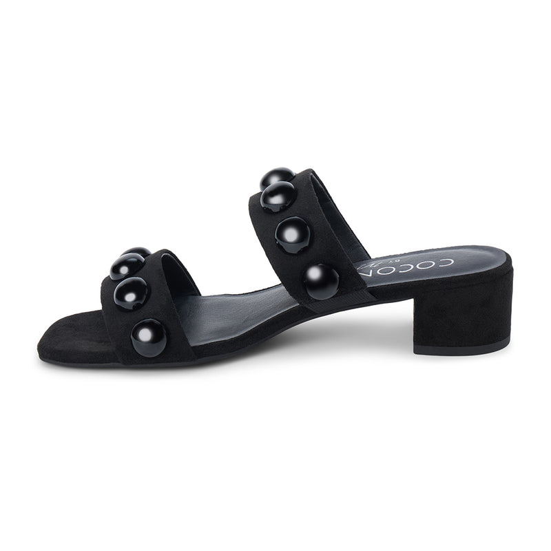 Venus Vegan Heeled Sandal – Coconuts by Matisse – Black two-strap sandal with black dome studs and low block heel.