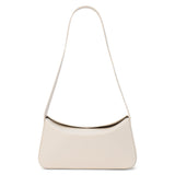 Ivory leather shoulder bag with a structured silhouette and slim strap, shown on a white background.