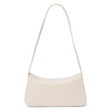 Ivory leather shoulder bag with a structured silhouette and slim strap, shown on a white background.