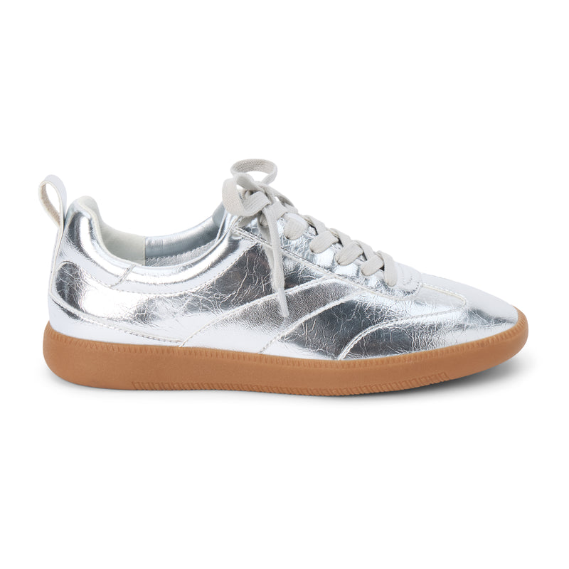 Wylder Vegan Low-Top Sneaker – Coconuts by Matisse – Metallic silver faux-leather sneaker with tonal stitching and gum sole.