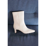 Adler Ankle Boot - Beach by Matisse - Ivory vegan leather ankle boot with a pointed toe, slim mid-heel, and minimalist silhouette.