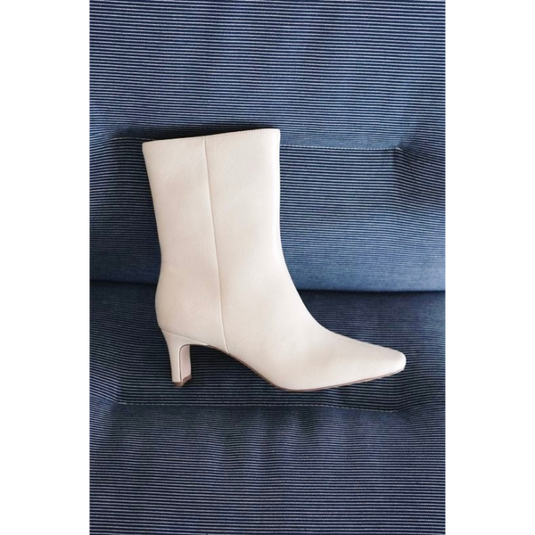 Adler Ankle Boot - Beach by Matisse - Ivory vegan leather ankle boot with a pointed toe, slim mid-heel, and minimalist silhouette.