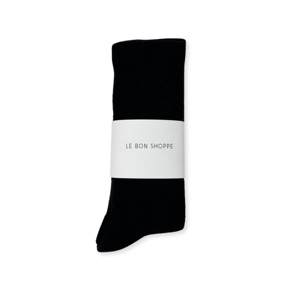 Le Bon Shoppe Camper Socks – Matisse – Cozy black ribbed crew socks with a soft wool blend and classic silhouette