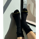 Le Bon Shoppe Camper Socks – Matisse – Cozy black ribbed crew socks with a soft wool blend and classic silhouette