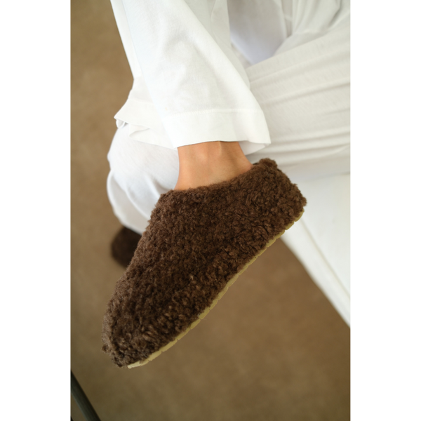 Claude Vegan Lounge Mule - Beach by Matisse - Coffee colored faux shearling slip-on mule with rounded toe and soft textured finish.