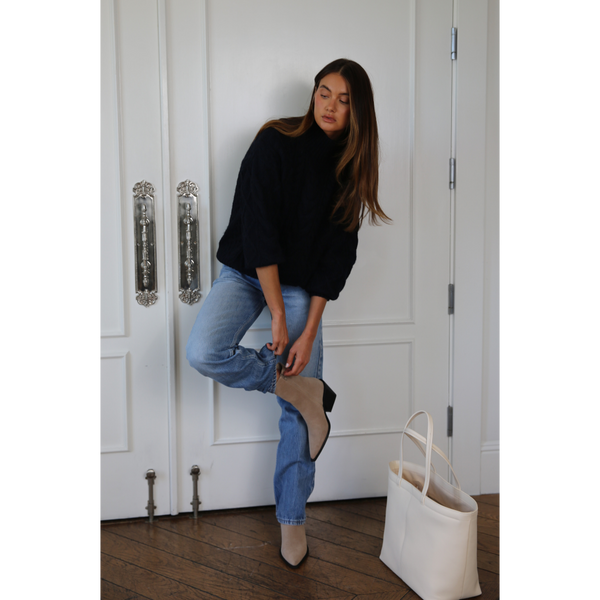 Cleo Ankle Boot – Matisse Footwear – Light taupe suede boot with pointed toe, mid-height shaft, and sculpted western heel.