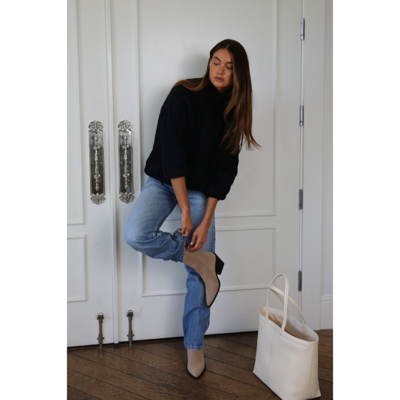 Cleo Ankle Boot – Matisse Footwear – Light taupe suede boot with pointed toe, mid-height shaft, and sculpted western heel.