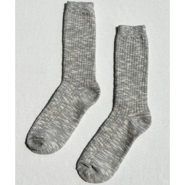 Le Bon Shoppe Cottage Socks – Matisse – Light grey ribbed crew socks with textured knit and cozy everyday silhouette