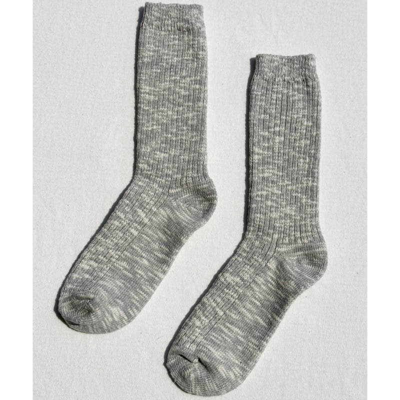 Le Bon Shoppe Cottage Socks – Matisse – Light grey ribbed crew socks with textured knit and cozy everyday silhouette
