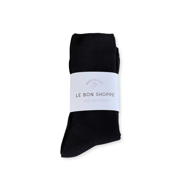 Le Bon Shoppe Crisp Step Socks – Matisse – Sleek black ribbed crew socks with clean lines and versatile everyday silhouette
