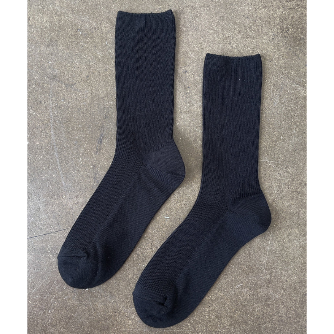 Le Bon Shoppe Crisp Step Socks – Matisse – Sleek black ribbed crew socks with clean lines and versatile everyday silhouette