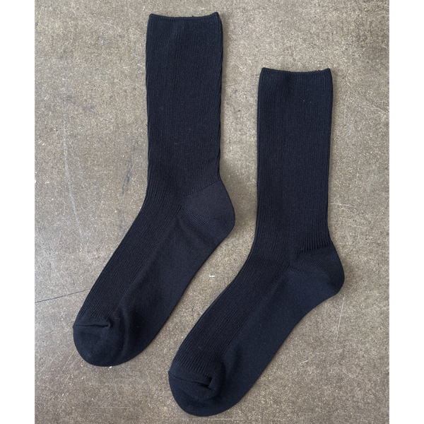 Le Bon Shoppe Crisp Step Socks – Matisse – Sleek black ribbed crew socks with clean lines and versatile everyday silhouette