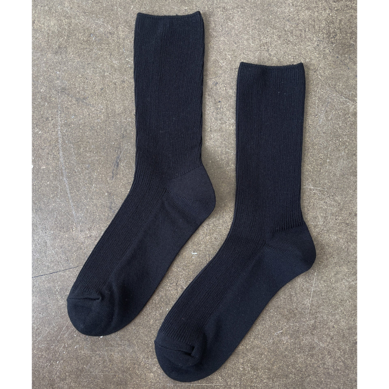 Le Bon Shoppe Crisp Step Socks – Matisse – Sleek black ribbed crew socks with clean lines and versatile everyday silhouette