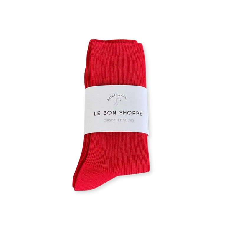 Le Bon Shoppe Crisp Step Socks – Matisse – Sleek red ribbed crew socks with clean lines and versatile everyday silhouette