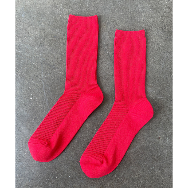 Le Bon Shoppe Crisp Step Socks – Matisse – Sleek red ribbed crew socks with clean lines and versatile everyday silhouette