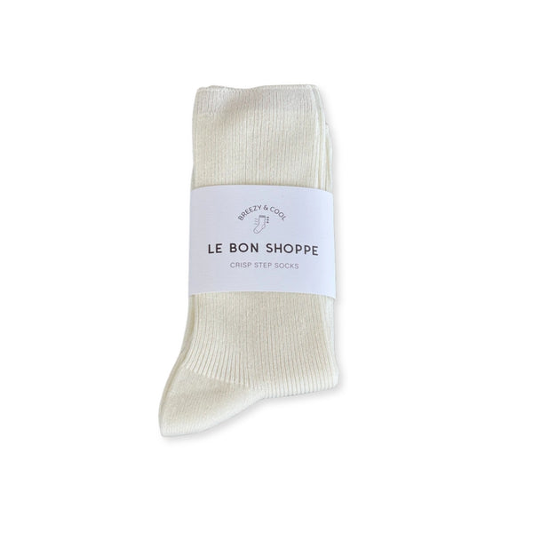 Le Bon Shoppe Crisp Step Socks – Matisse – Sleek white ribbed crew socks with clean lines and versatile everyday silhouette