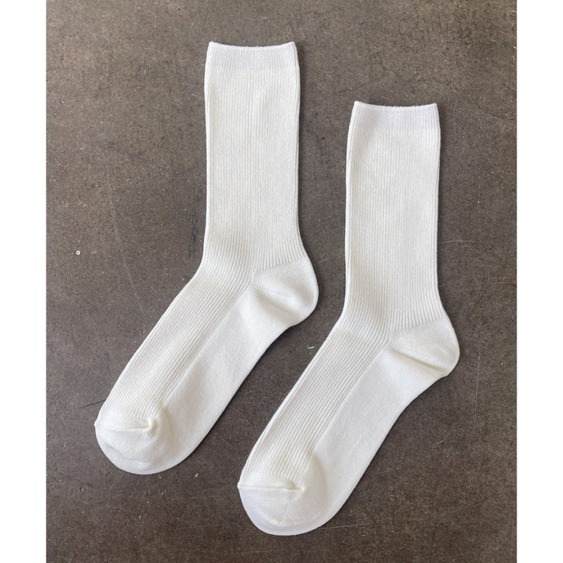 Le Bon Shoppe Crisp Step Socks – Matisse – Sleek white ribbed crew socks with clean lines and versatile everyday silhouette