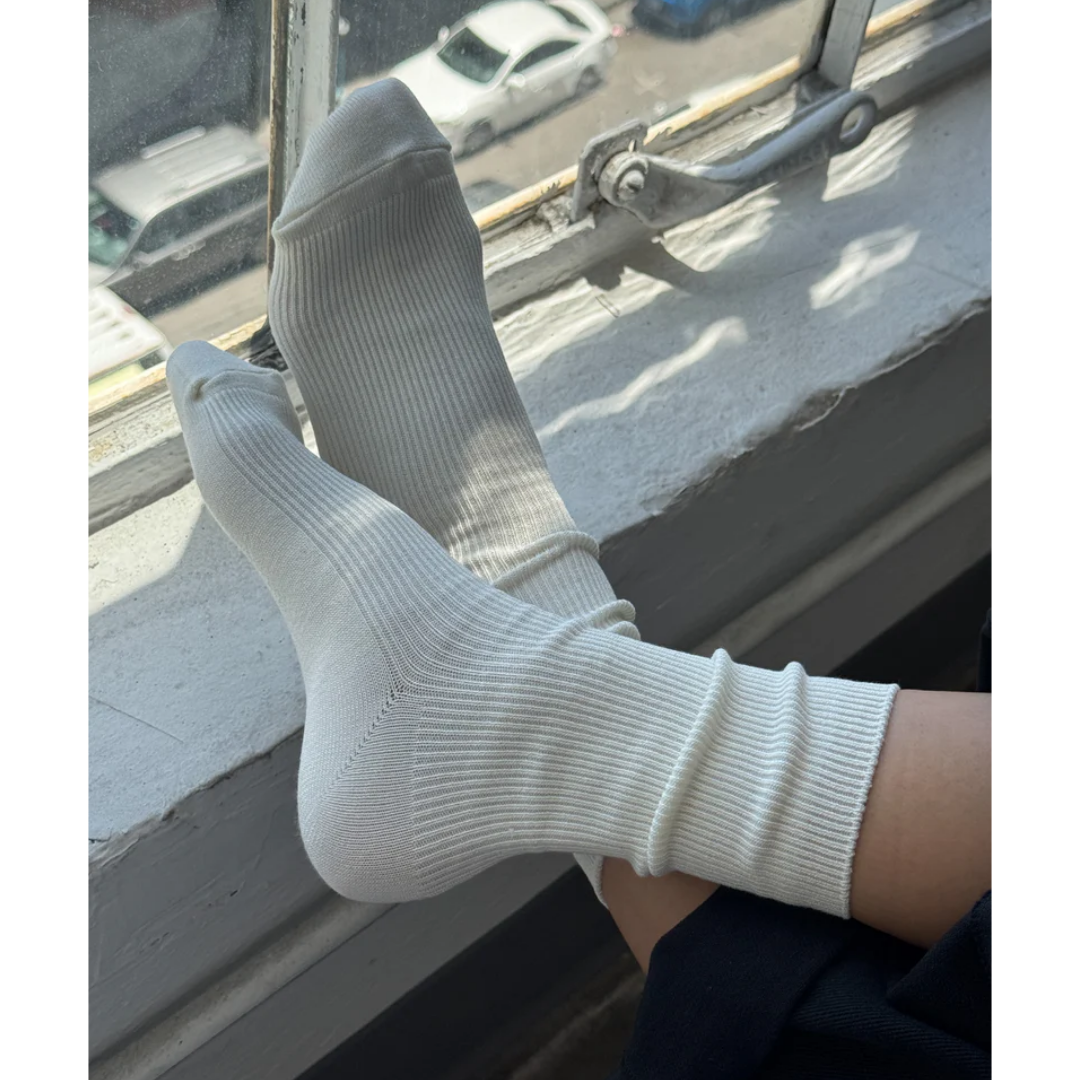 Le Bon Shoppe Crisp Step Socks – Matisse – Sleek white ribbed crew socks with clean lines and versatile everyday silhouette
