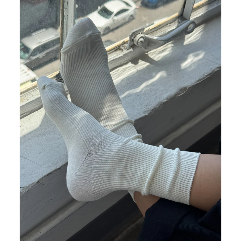 Le Bon Shoppe Crisp Step Socks – Matisse – Sleek white ribbed crew socks with clean lines and versatile everyday silhouette