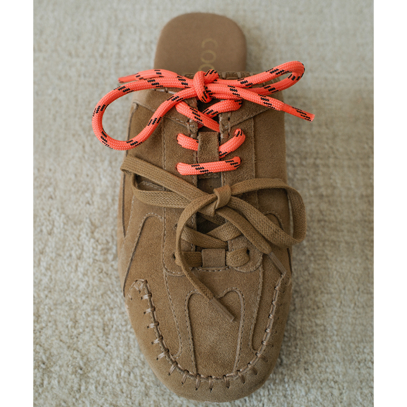 Devyn Sneaker Mule – Coconuts by Matisse – Tan suede mule with moccasin-style stitching, sporty lace-up detail, and open back. A laid-back hybrid silhouette blending slipper comfort with sneaker edge.