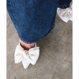 Goldie Heeled Mule - Beach by Matisse - Cream pointed-toe mule with sculpted heel and oversized knotted bow.