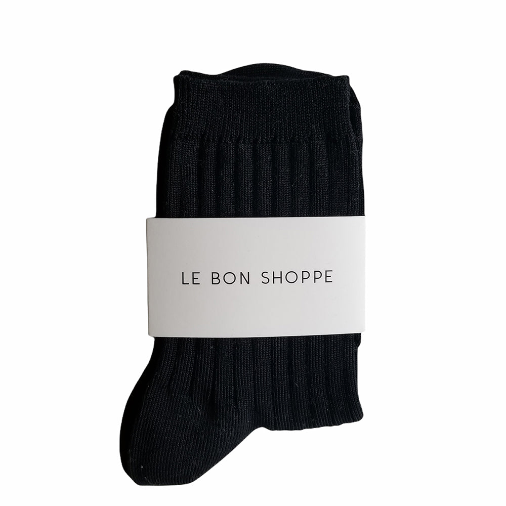 Le Bon Shoppe Her Socks - Matisse – Black ribbed crew socks with soft texture and versatile everyday silhouette