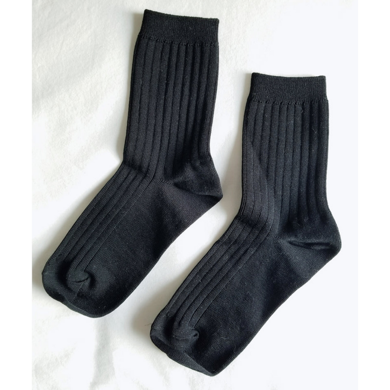 Le Bon Shoppe Her Socks - Matisse – Black ribbed crew socks with soft texture and versatile everyday silhouette