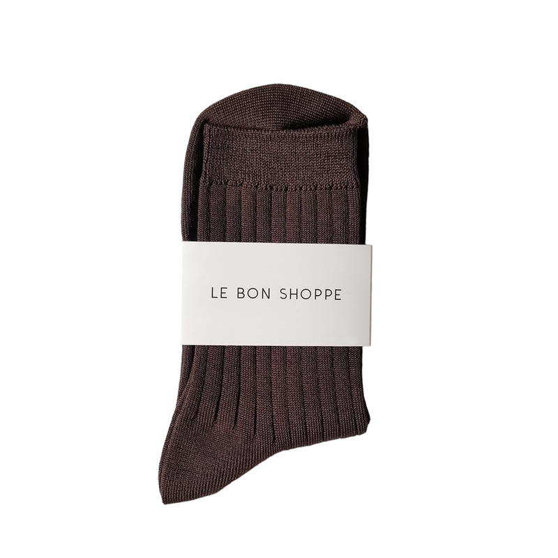 Le Bon Shoppe Her Socks - Matisse – Dark Brown ribbed crew socks with soft texture and versatile everyday silhouette