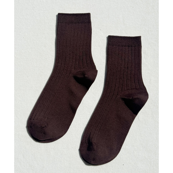 Le Bon Shoppe Her Socks - Matisse – Dark Brown ribbed crew socks with soft texture and versatile everyday silhouette