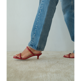 Jeanne Vegan Heeled Sandal – Beach by Matisse – Red double-strap sandal with low kitten heel and square toe.