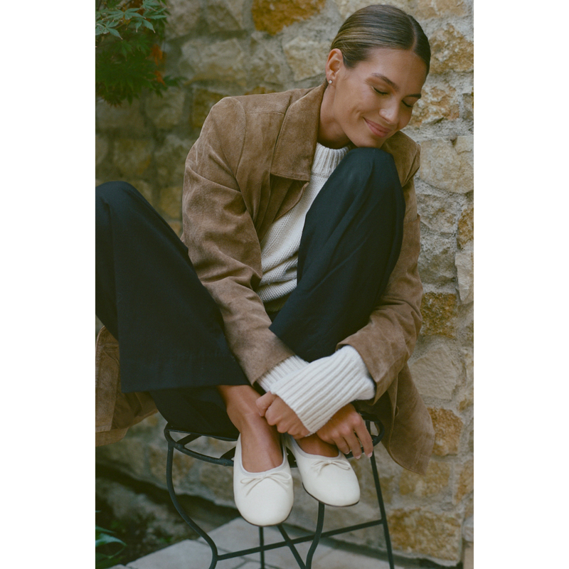 Marie Ballet Flat - Lenore by Matisse - Ivory leather ballet flats with a classic round-toe silhouette, delicate bow detail, and padded leather insole. A timeless essential for effortless everyday elegance.