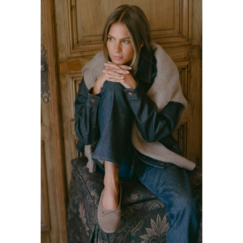 Marie Ballet Flat - Lenore by Matisse - Light tan suede ballet flats with a classic round-toe silhouette, delicate bow detail, and padded leather insole. A timeless essential for effortless everyday elegance.