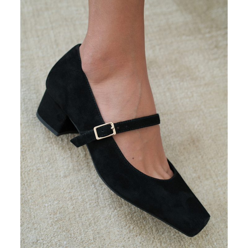 Mirabelle Mary Jane Heel - Matisse Footwear - Black suede Mary Jane heel with square toe and adjustable strap.