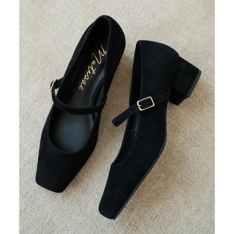 Mirabelle Mary Jane Heel - Matisse Footwear - Black suede Mary Jane heel with square toe and adjustable strap.