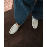 Porta Penny Loafer Mule – Matisse Footwear – Light grey slip-on loafer with classic penny strap and moc toe stitching.