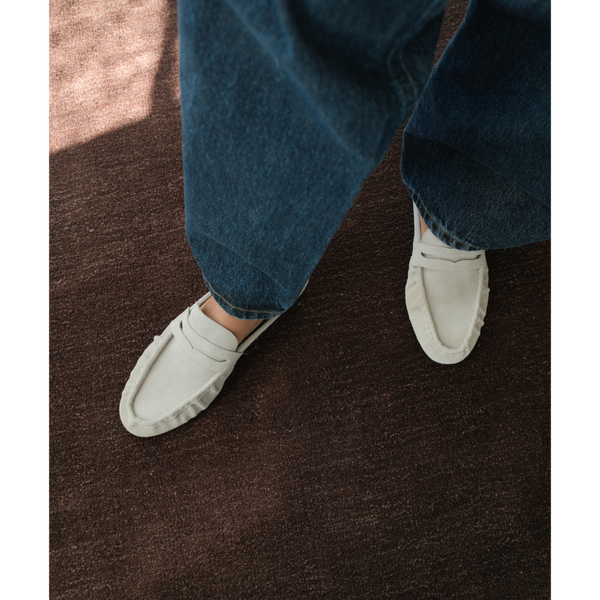 Porta Penny Loafer Mule – Matisse Footwear – Light grey slip-on loafer with classic penny strap and moc toe stitching.