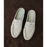 Porta Penny Loafer Mule – Matisse Footwear – Light grey slip-on loafer with classic penny strap and moc toe stitching.