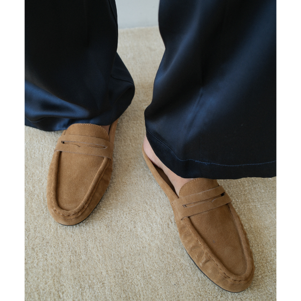 Porta Penny Loafer Mule – Matisse Footwear – Tan slip-on loafer with classic penny strap and moc toe stitching.