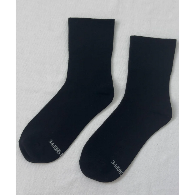 Le Bon Shoppe Sneaker Socks - Matisse – Black crew socks with smooth knit and versatile everyday silhouette
