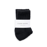 Le Bon Shoppe Swing Socks - Matisse – Black ankle socks with ribbed crew design, light blue logo, and contrast trim