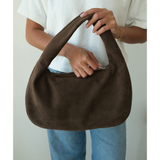 Toronto Shoulder Bag – Matisse – Slouchy dark brown suede shoulder bag with wide strap and curved silhouette.