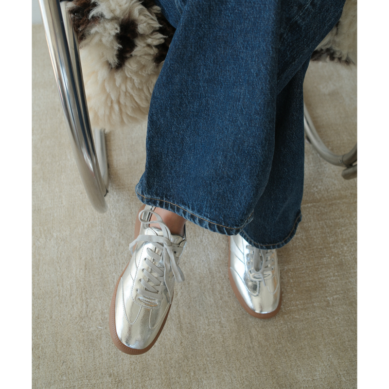 Wylder Vegan Low-Top Sneaker – Coconuts by Matisse – Metallic silver faux-leather sneaker with tonal stitching and gum sole.
