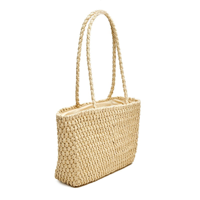 South Beach Metallic Handle Straw Tote Bag