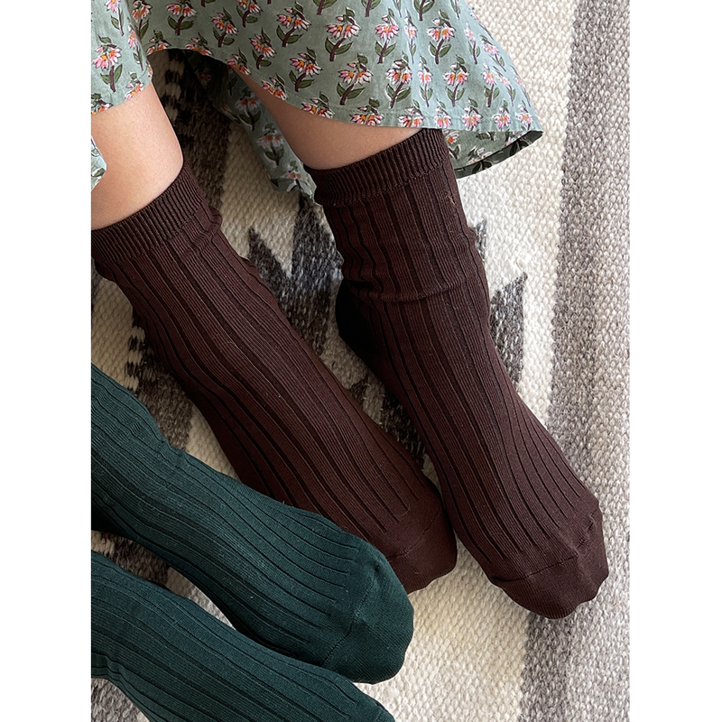 Le Bon Shoppe Her Socks - Matisse – Dark Brown ribbed crew socks with soft texture and versatile everyday silhouette